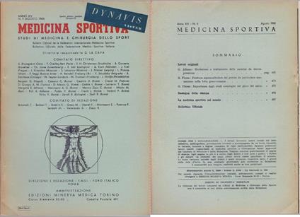 Medicina Sportiva Studi di Medicina e Chirurgia dello Sport Anno XIV N. 8 - Agosto 1960 - copertina