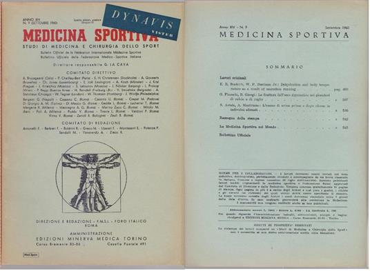 Medicina Sportiva Studi di Medicina e Chirurgia dello Sport Anno XIV N. 9 - Settembre 1960 - copertina