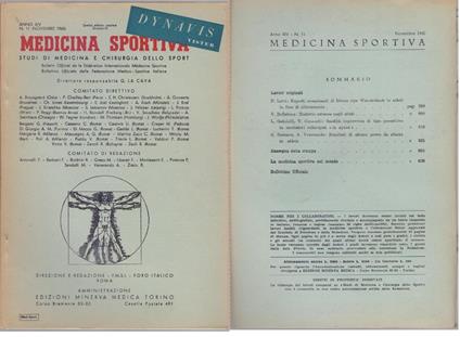 Medicina Sportiva Studi di Medicina e Chirurgia dello Sport Anno XIV N. 9 - Dicembre 1960 - copertina