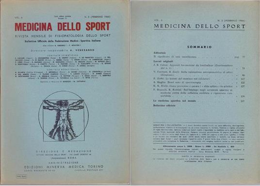 Medicina Sportiva Studi di Medicina e Chirurgia dello Sport Anno XX N.2 Febbraio 1966 - copertina