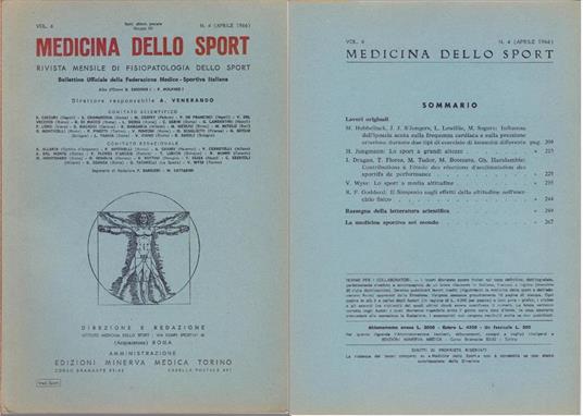 Medicina Sportiva Studi di Medicina e Chirurgia dello Sport Anno XX N. 4 Aprile 1966 - copertina
