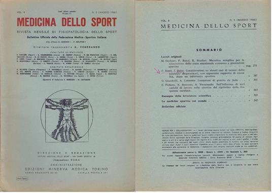 Medicina Sportiva Studi di Medicina e Chirurgia dello Sport Anno XX N. 5 Maggio 1966 - copertina