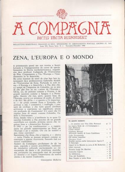 A  Compagna. Rivista. n. 6 novembre-dicembre 1988 - copertina