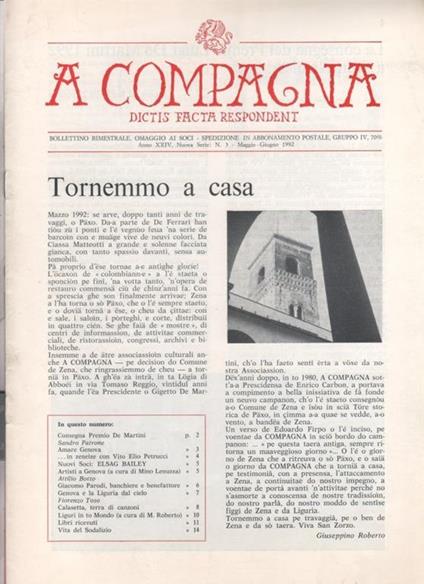 A  Compagna. Rivista. n. 3 maggio-giugno 1992 - copertina