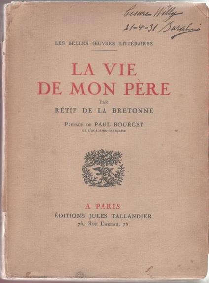 La  vie de mon père - Retif De La Bretonne - Restif de La Bretonne - copertina