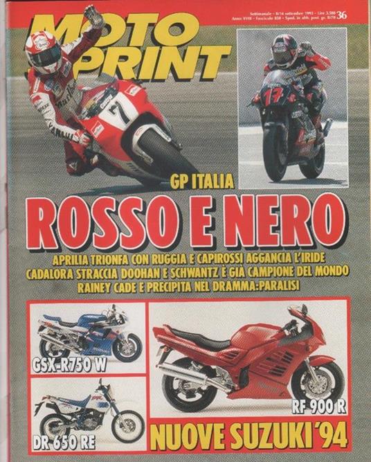 Moto sprint. n. 36 - 1993. Suzuki GSX-R750 W, DR 650 RE, RF 900 R - copertina
