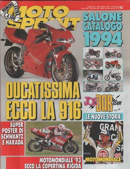 Moto sprint. n. 42- 1993. Ducatissima ecco la 916, poster di Echwantz e Harada - copertina