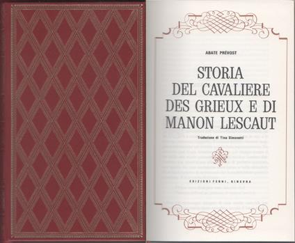 Storia del cavaliere Des Grieux e di Manon Lescaut - Abate Prèvost - copertina