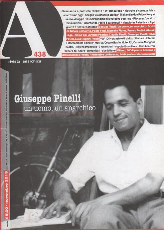 A Rivista Anarchica. n. 438 novembre 2019. Dossier. Giuseppe Pinelli, un uomo, un anarchico - copertina