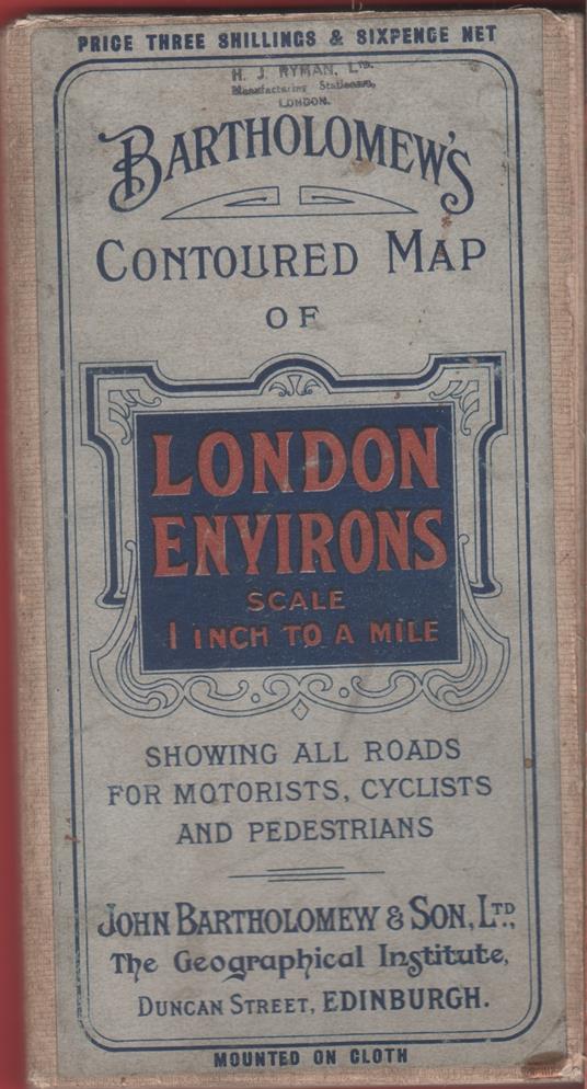 Bartholomew's contoured map of London environs. 1926 - copertina