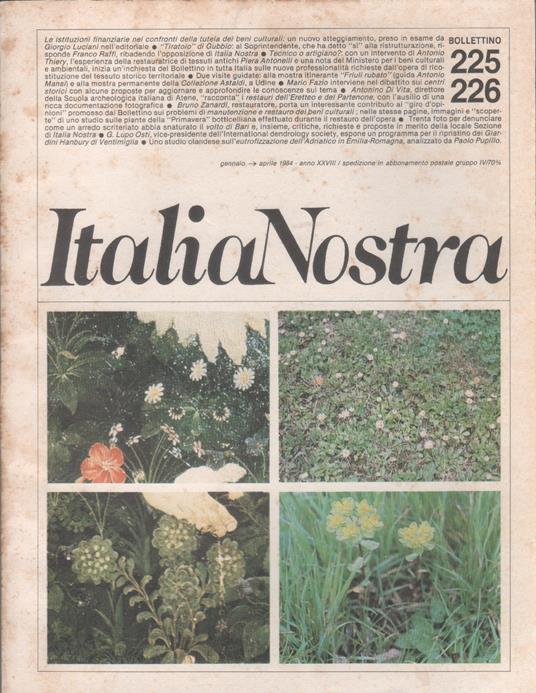 Italia Nostra. Bollettino n. 225/226, gennaio-aprile 1984 - copertina