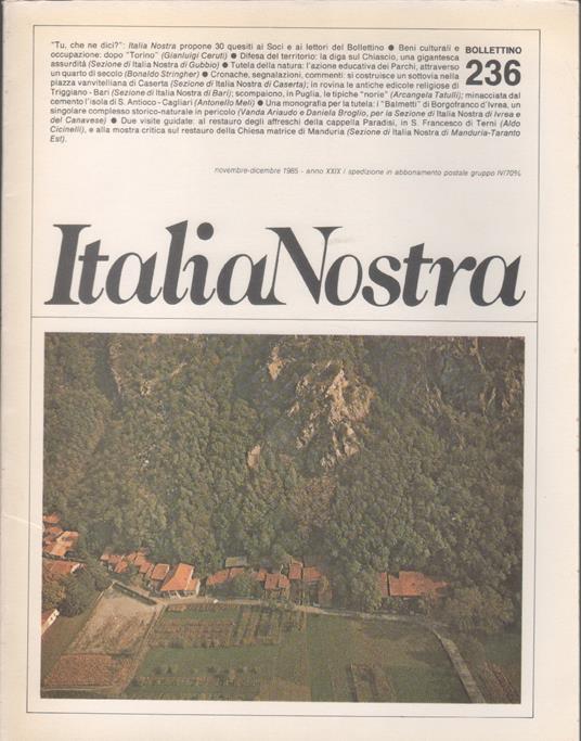 Italia Nostra. Bollettino n. 236 , novembre-dicembre 1985 - copertina