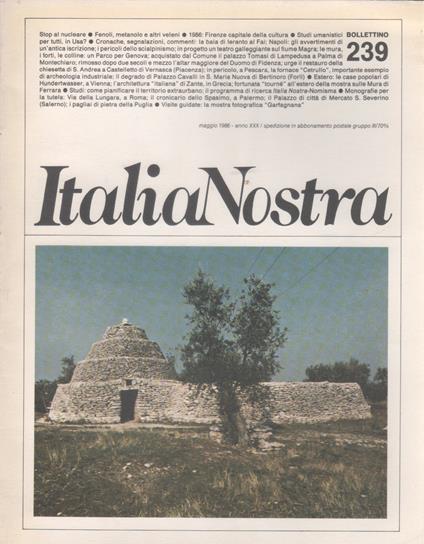 Italia Nostra. Bollettino n. 239, maggio 1986 - copertina