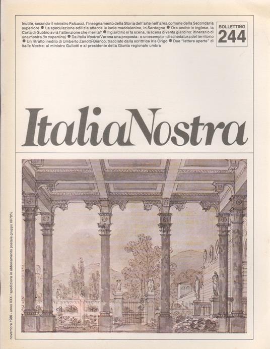 Italia Nostra. Bollettino n. 244, novembre 1986 - copertina