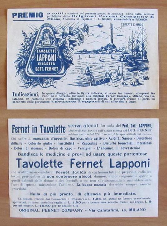 Tavolette Fernet Lapponi Concorso Premio. Pubblicitario Anni 30 Originale (6) Di: Fernet Company - copertina
