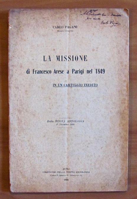 La Missione Di Francesco Arese A Parigi Nel 1849 - Carlo Pagani - copertina