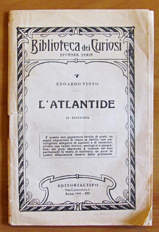 L' Atlantide - Collana Biblioteca Dei Curiosi - copertina