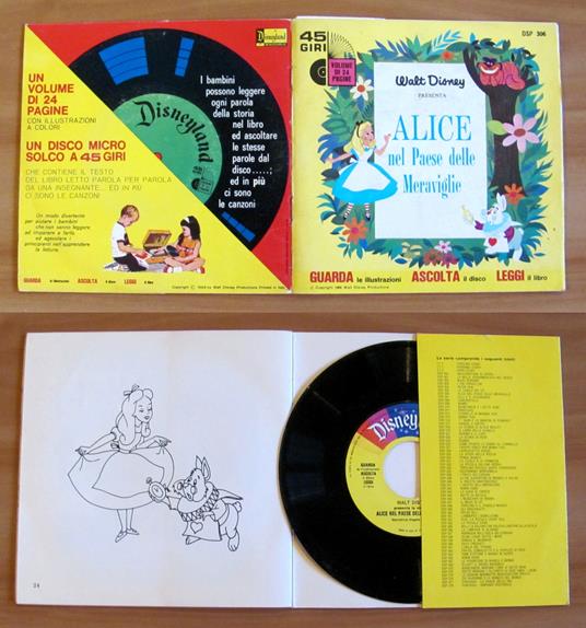 ALICE NEL PAESE DELLE MERAVIGLIE, 1969 con Disco 45" - Walt Disney - copertina