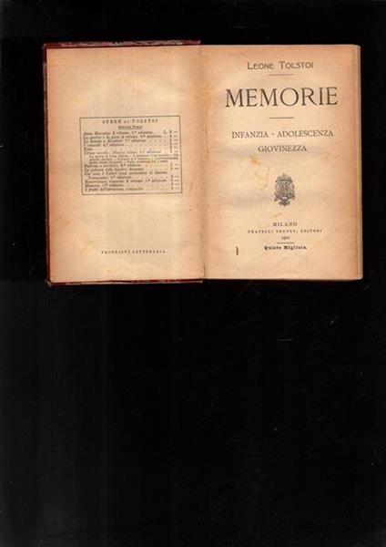 Memorie - Infanzia Adolescenza Giovinezza - Leone Tolstoj - copertina