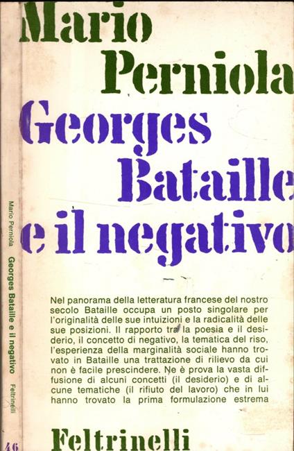 Georges Bataille E Il Negativo - Mario Perniola - copertina