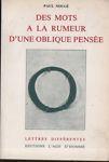 Des mots à la rumeur d'une oblique pensée - copertina