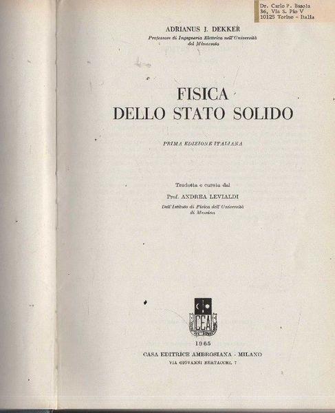 Fisica dello stato solido - Ted Dekker - copertina