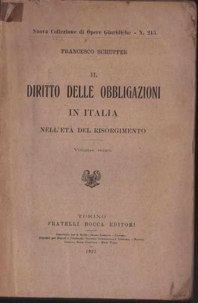 Il diritto delle obbligazioni in Italia nell'età del Risorgimento. III - copertina