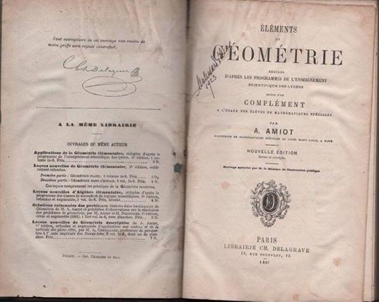 Eléments de géométrie rédigés d'après les programmes de l'enseignement scientifique des lycées - Gustave Amiot - copertina