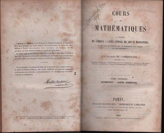 Cours de mathématiques à l'usage des candidats à l'école centrale des arts et manufactures et de tous les élèves qui se destinent aux écoles du gouvernement - copertina