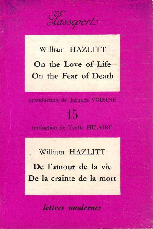 On the Love of Life On the Fear of Death - William Hazlitt - copertina