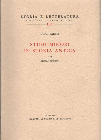 Studi minori di storia antica - Luigi Pareti - copertina
