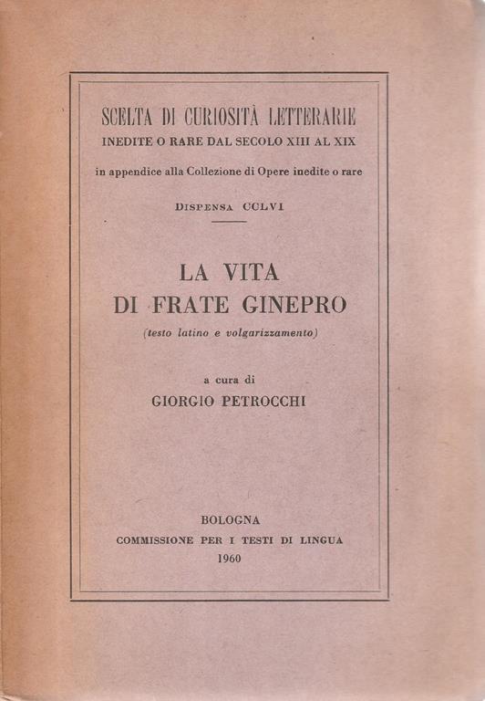La vita di frate Ginepro - Giorgio Petrocchi - copertina