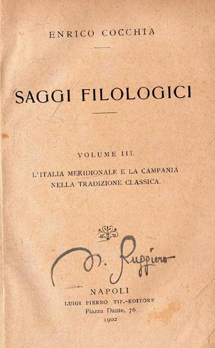Saggi Filologici - Enrico Cocchia - copertina