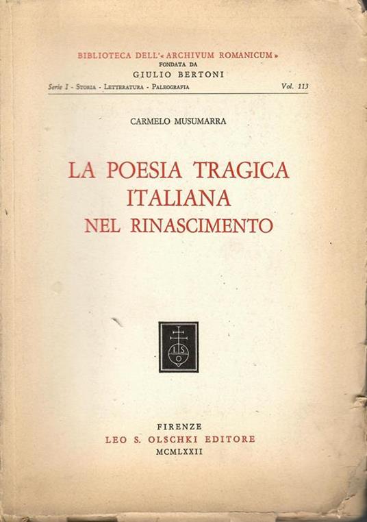 La poesia tragica italiana nel Rinascimento - Carmelo Musumarra - copertina