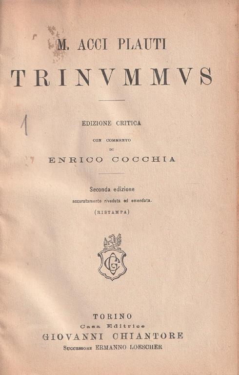 Trinummus - T. Maccio Plauto - copertina