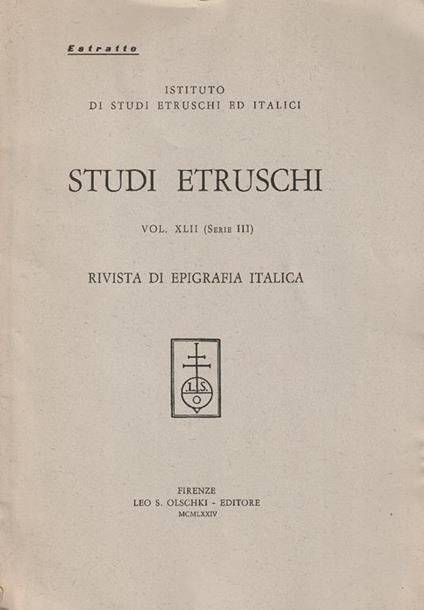 Rivista di epigrafia italica. Vol XLII (Serie III) di "Studi Etruschi" - Adele Prosdocimi - copertina