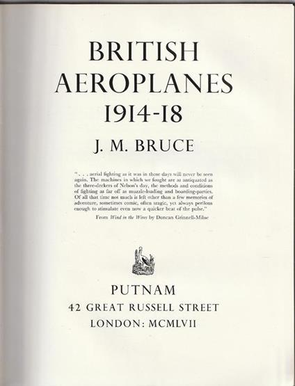 British aeroplanes 1914-18 - J.M. Bruce - copertina