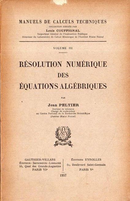 Résolution Numérique des Équations Algébriques - copertina