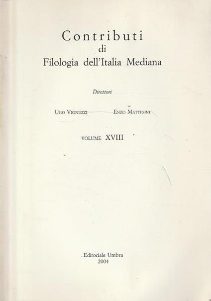 Contributi di Filologia dell'Italia Mediana Vol. 18 - copertina