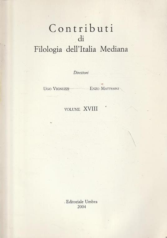 Contributi di Filologia dell'Italia Mediana Vol. 18 - copertina