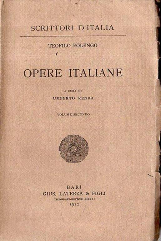 Opere italiane (volume secondo) - Teofilo Folengo - copertina