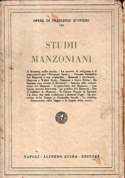 Studii Manzoniani - Francesco D'Ovidio - copertina