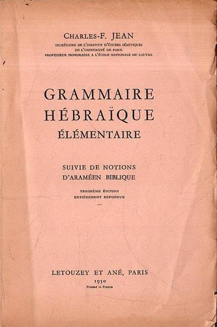 Grammaire Hébraique élémentaire - Charles-F Jean - copertina