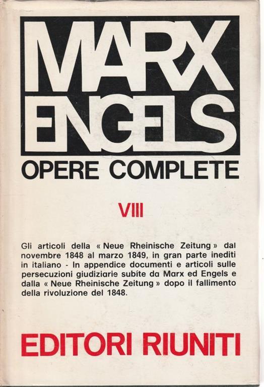 Opere di Marx-Engels Vol. 8 Lettere novembre 1848-marzo 1849 - Karl Marx - copertina