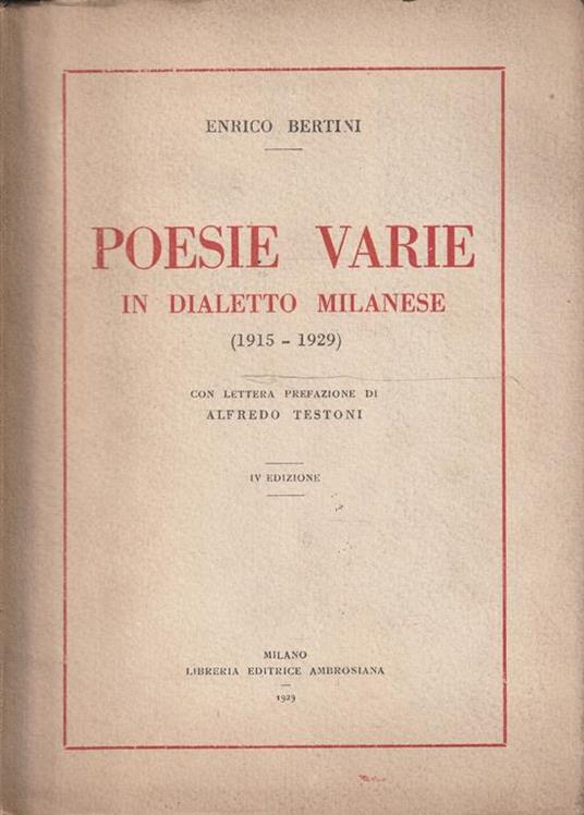 Autografato! Poesie varie in dialetto milanese di Enrico Bertini (1915-1929) - copertina