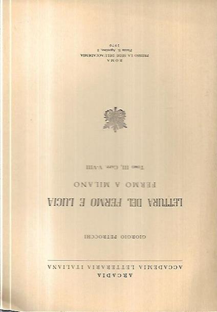 Lettura del Fermo e Lucia, Fermo a Milano, Tomo III, Capp. V-VIII - Giorgio Petrocchi - copertina