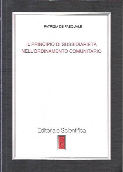 Il principio di sussidiarietà nell'ordinamento comunitario - Patrizia De Pasquale - copertina