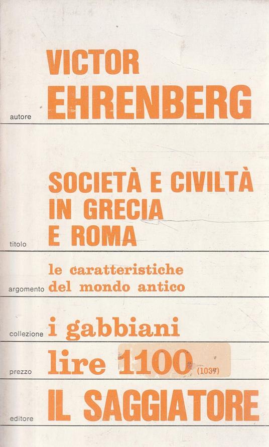 Società e civiltà in Grecia e Roma - Victor Ehrenberg - copertina