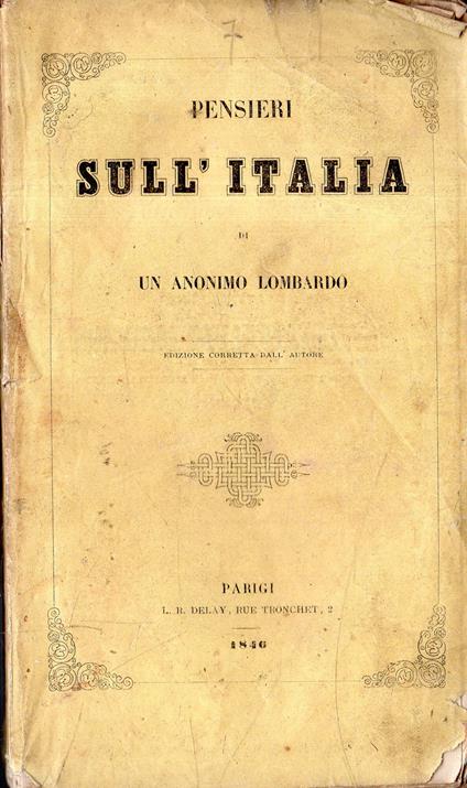 Pensieri sull'Italia - Anonimo lombardo - copertina