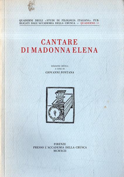 Cantare di Madonna Elena - Giovanni Fontana - copertina